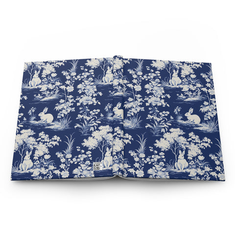 Rabbits in Woodland Blue Toile Journal - Hardcover Blank Lined Notebook