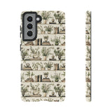 Bookshelf Phone Case - Neutral Beige Books and Plants Protective Cover for iPhone, Samsung, Pixel