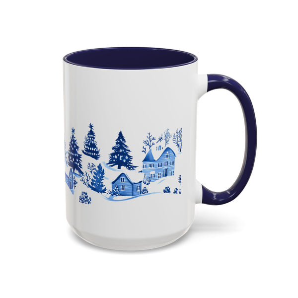Blue Winter Village Art Mug - Holiday Christmas Cup Gift for Coffee, Tea, Hot Cocoa