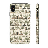 Bookshelf Phone Case - Neutral Beige Books and Plants Protective Cover for iPhone, Samsung, Pixel