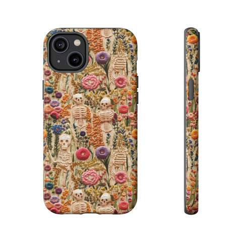 Skeletons in Bloom Garden 3D Aesthetic Phone Case for iPhone, Samsung, Pixel