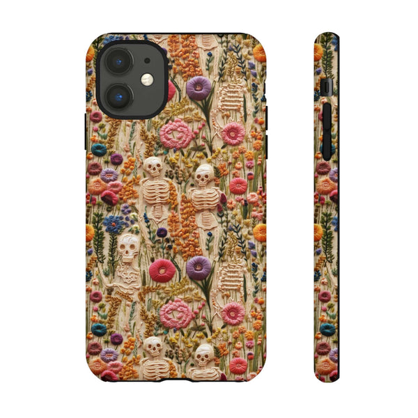 Skeletons in Bloom Garden 3D Aesthetic Phone Case for iPhone, Samsung, Pixel