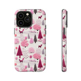Pink Winter Woodland Aesthetic Embroidery Phone Case for iPhone, Samsung, Pixel iPhone 14 Pro Max / Glossy