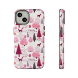 Pink Winter Woodland Aesthetic Embroidery Phone Case for iPhone, Samsung, Pixel iPhone 14 / Glossy
