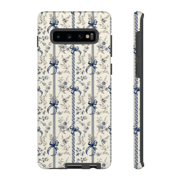 Blue Bow Phone Case - Vintage Floral Preppy Protective Phone Cover for iPhone, Samsung, Pixel