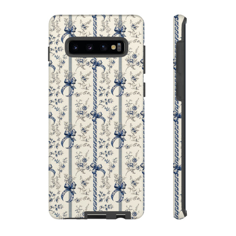 Blue Bow Phone Case - Vintage Floral Preppy Protective Phone Cover for iPhone, Samsung, Pixel