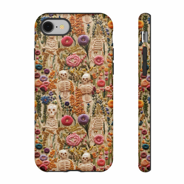 Skeletons in Bloom Garden 3D Aesthetic Phone Case for iPhone, Samsung, Pixel