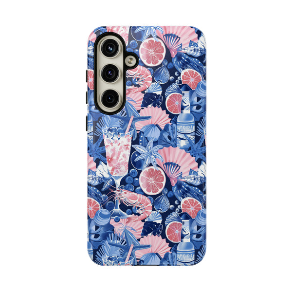 Beachy Blue Collage Phone Case - Trendy Navy Blue and Pink Aesthetic Protective Phone Cover for iPhone, Samsung, Pixel