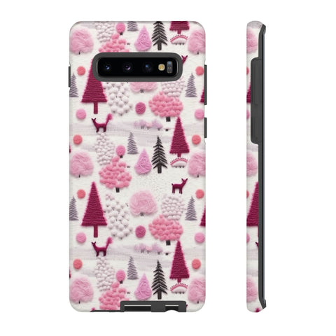 Pink Winter Woodland Aesthetic Embroidery Phone Case for iPhone, Samsung, Pixel