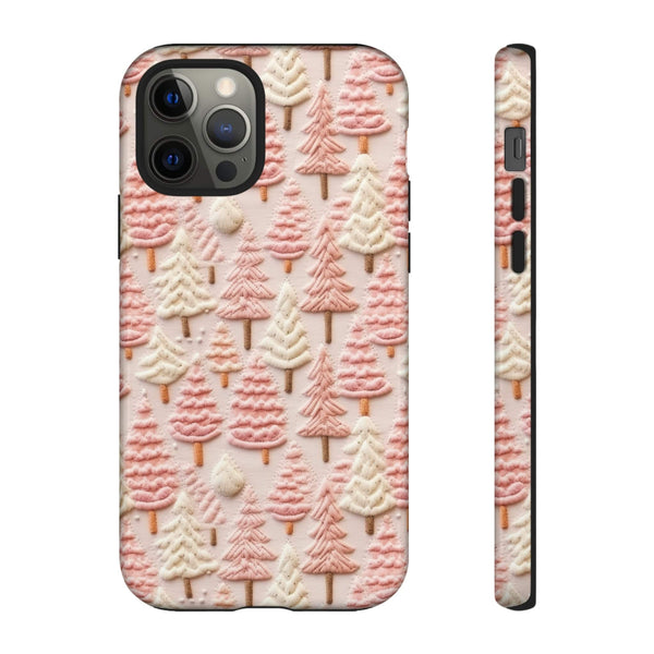 Pink Christmas Trees 3D Embroidery Phone Case for iPhone, Samsung, Pixel