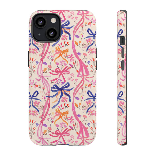 Whirly Bows Phone Case - Pink Preppy Flowers Protective Cover for iPhone, Samsung, Pixel