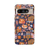 Citrus Coast Collage Phone Case - Blue Orange Trendy Coastal Art Protective Phone Cover for iPhone, Samsung, Pixel