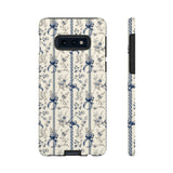 Blue Bow Phone Case - Vintage Floral Preppy Protective Phone Cover for iPhone, Samsung, Pixel