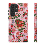 Strawberry Collage Phone Case - Pink Trendy Aesthetic Protective Phone Cover for iPhone, Samsung, Pixel