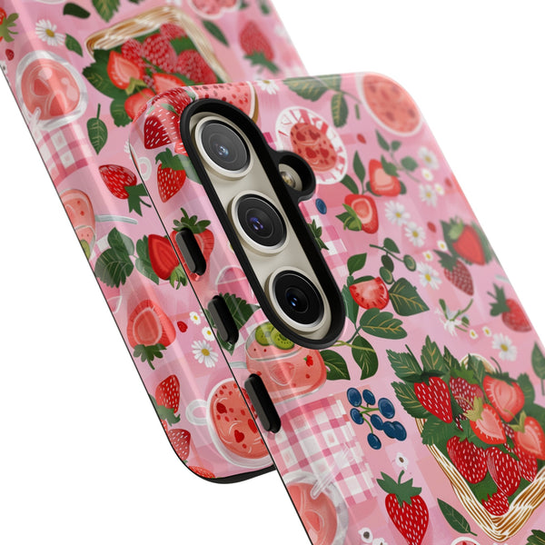 Strawberry Collage Phone Case - Pink Trendy Aesthetic Protective Phone Cover for iPhone, Samsung, Pixel