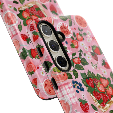Strawberry Collage Phone Case - Pink Trendy Aesthetic Protective Phone Cover for iPhone, Samsung, Pixel