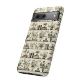 Bookshelf Phone Case - Neutral Beige Books and Plants Protective Cover for iPhone, Samsung, Pixel