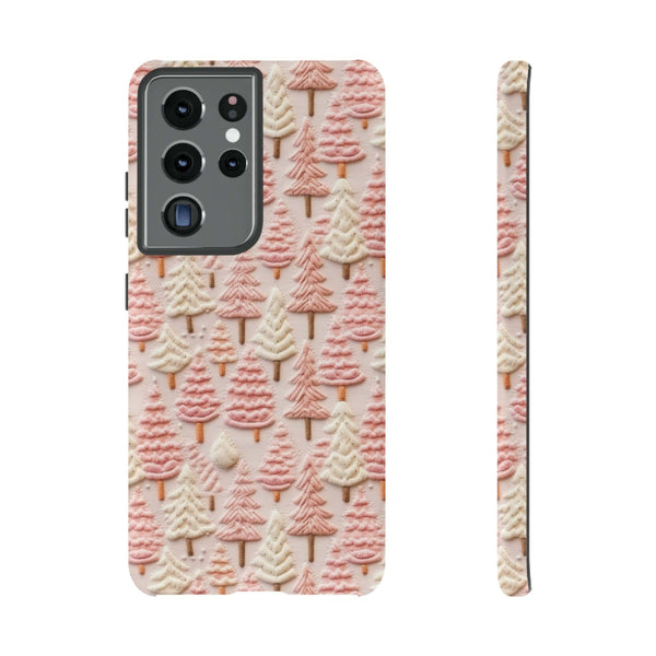 Pink Christmas Trees 3D Embroidery Phone Case for iPhone, Samsung, Pixel