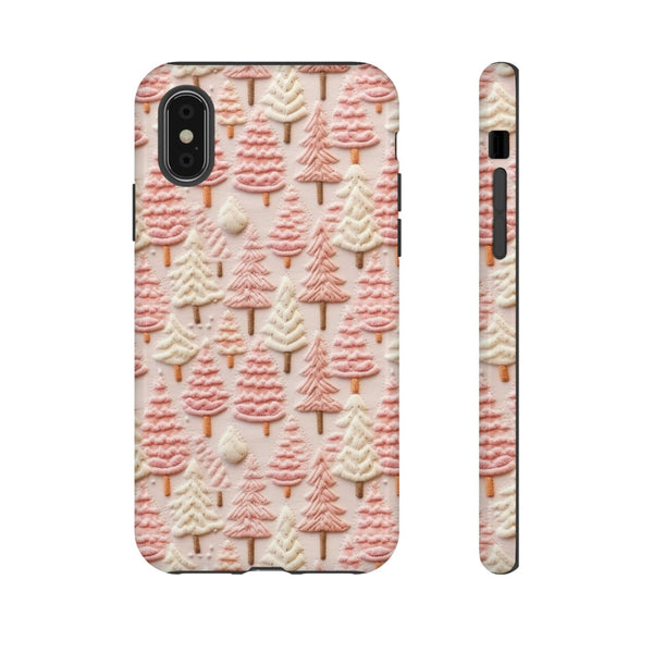 Pink Christmas Trees 3D Embroidery Phone Case for iPhone, Samsung, Pixel