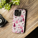 Pink Winter Woodland Aesthetic Embroidery Phone Case for iPhone, Samsung, Pixel