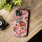 Strawberry Collage Phone Case - Pink Trendy Aesthetic Protective Phone Cover for iPhone, Samsung, Pixel