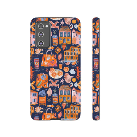 Citrus Coast Collage Phone Case - Blue Orange Trendy Coastal Art Protective Phone Cover for iPhone, Samsung, Pixel