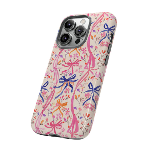 Whirly Bows Phone Case - Pink Preppy Flowers Protective Cover for iPhone, Samsung, Pixel