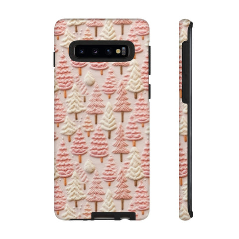Pink Christmas Trees 3D Embroidery Phone Case for iPhone, Samsung, Pixel