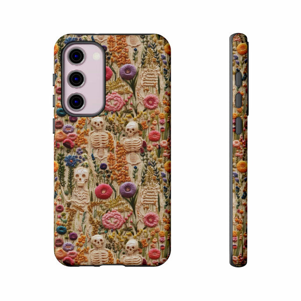 Skeletons in Bloom Garden 3D Aesthetic Phone Case for iPhone, Samsung, Pixel
