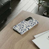 Bookshelf Phone Case - Blue and White Floral Books Protective Cover for iPhone, Samsung, Pixel