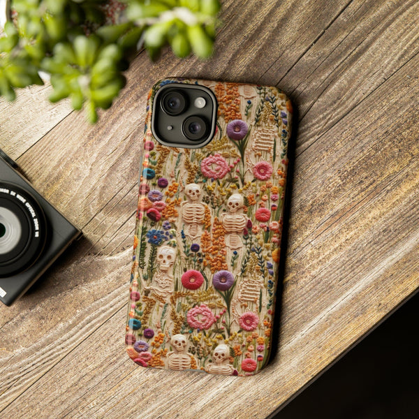 Skeletons in Bloom Garden 3D Aesthetic Phone Case for iPhone, Samsung, Pixel