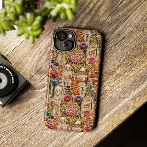 Skeletons in Bloom Garden 3D Aesthetic Phone Case for iPhone, Samsung, Pixel