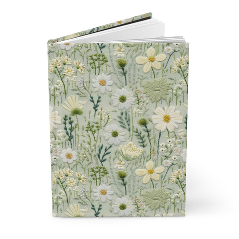 Pretty Green Meadow Wildflower Journal - Hardcover Blank Lined Notebook