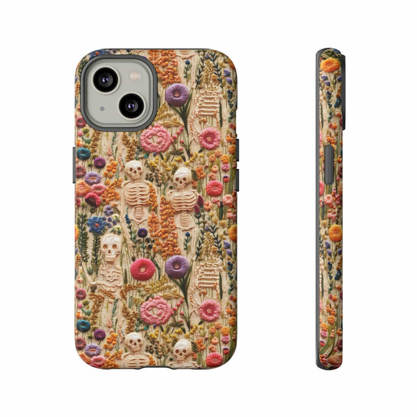 Skeletons in Bloom Garden 3D Aesthetic Phone Case for iPhone, Samsung, Pixel