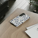 Bookshelf Phone Case - Blue and White Floral Books Protective Cover for iPhone, Samsung, Pixel