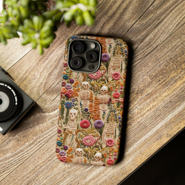 Skeletons in Bloom Garden 3D Aesthetic Phone Case for iPhone, Samsung, Pixel