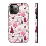Pink Winter Woodland Aesthetic Embroidery Phone Case for iPhone, Samsung, Pixel iPhone 12 Pro / Matte