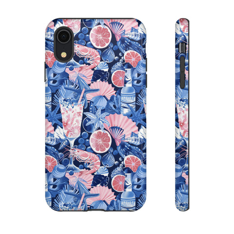Beachy Blue Collage Phone Case - Trendy Navy Blue and Pink Aesthetic Protective Phone Cover for iPhone, Samsung, Pixel