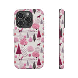 Pink Winter Woodland Aesthetic Embroidery Phone Case for iPhone, Samsung, Pixel iPhone 15 Pro / Matte