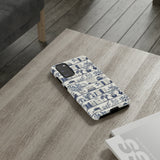 Bookshelf Phone Case - Blue and White Floral Books Protective Cover for iPhone, Samsung, Pixel