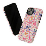 Whirly Bows Phone Case - Pink Preppy Flowers Protective Cover for iPhone, Samsung, Pixel