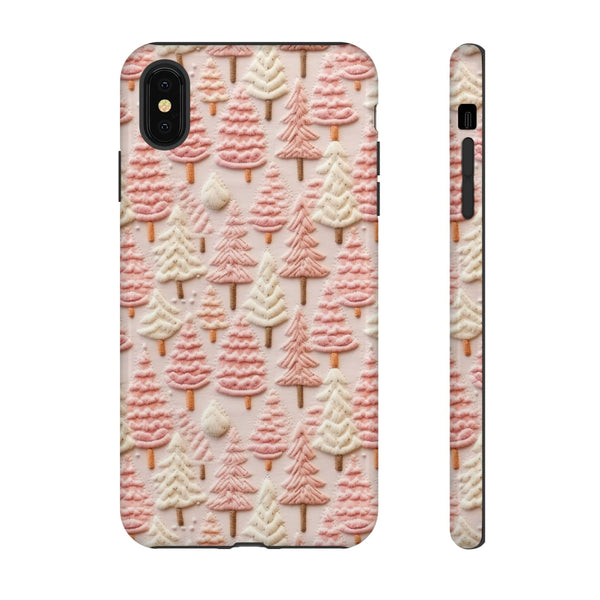 Pink Christmas Trees 3D Embroidery Phone Case for iPhone, Samsung, Pixel