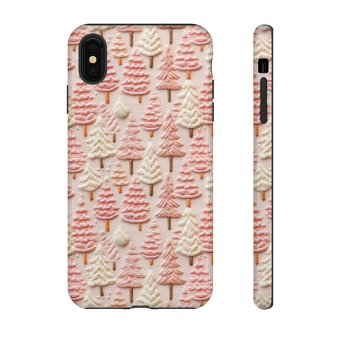 Pink Christmas Trees 3D Embroidery Phone Case for iPhone, Samsung, Pixel