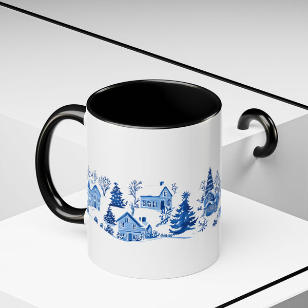 Blue Winter Village Art Mug - Holiday Christmas Cup Gift for Coffee, Tea, Hot Cocoa
