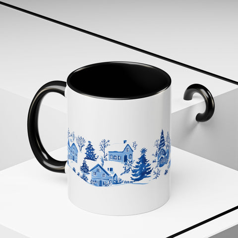 Blue Winter Village Art Mug - Holiday Christmas Cup Gift for Coffee, Tea, Hot Cocoa