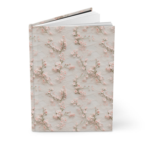 Delicate Pink Lace Flowers Journal - Vintage Floral Hardcover Notebook