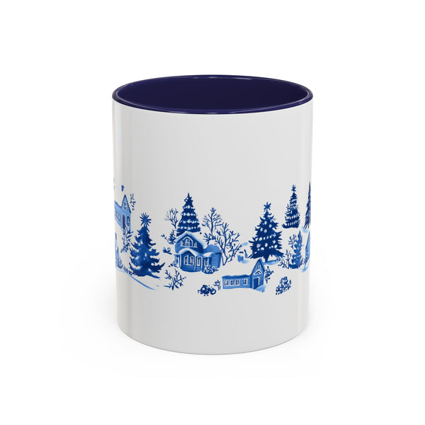 Blue Winter Village Art Mug - Holiday Christmas Cup Gift for Coffee, Tea, Hot Cocoa
