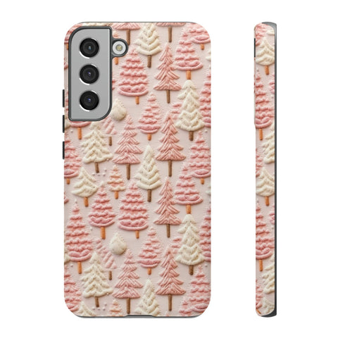 Pink Christmas Trees 3D Embroidery Phone Case for iPhone, Samsung, Pixel