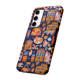 Citrus Coast Collage Phone Case - Blue Orange Trendy Coastal Art Protective Phone Cover for iPhone, Samsung, Pixel