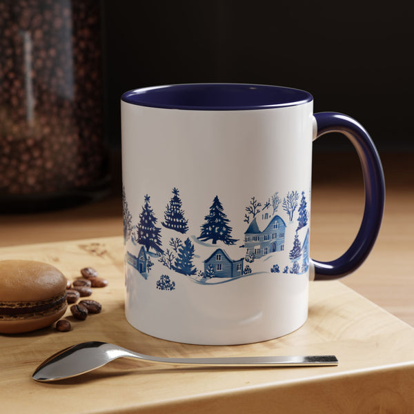 Blue Winter Village Art Mug - Holiday Christmas Cup Gift for Coffee, Tea, Hot Cocoa